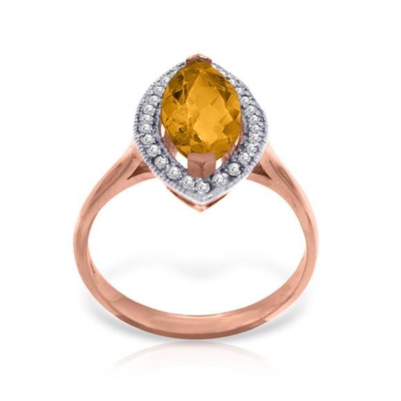 GOLD RING WITH DIAMONDS & MARQUIS CITRINE - Picture 2 of 5